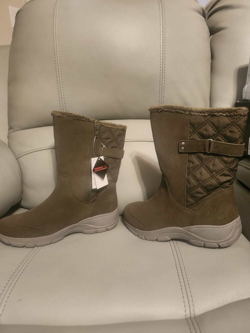 Women’s Lands End Leather Insulated Mid-Calf Winter Boots - Brown